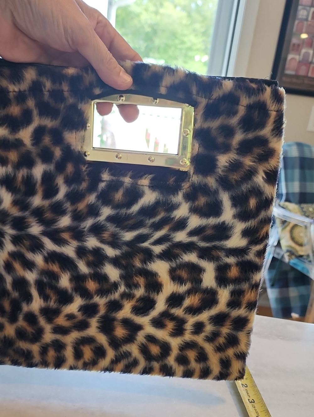 10 X 11 Faux Fur Leopard Print Clutch Bag - Black and Tan - Picture 3 of 4